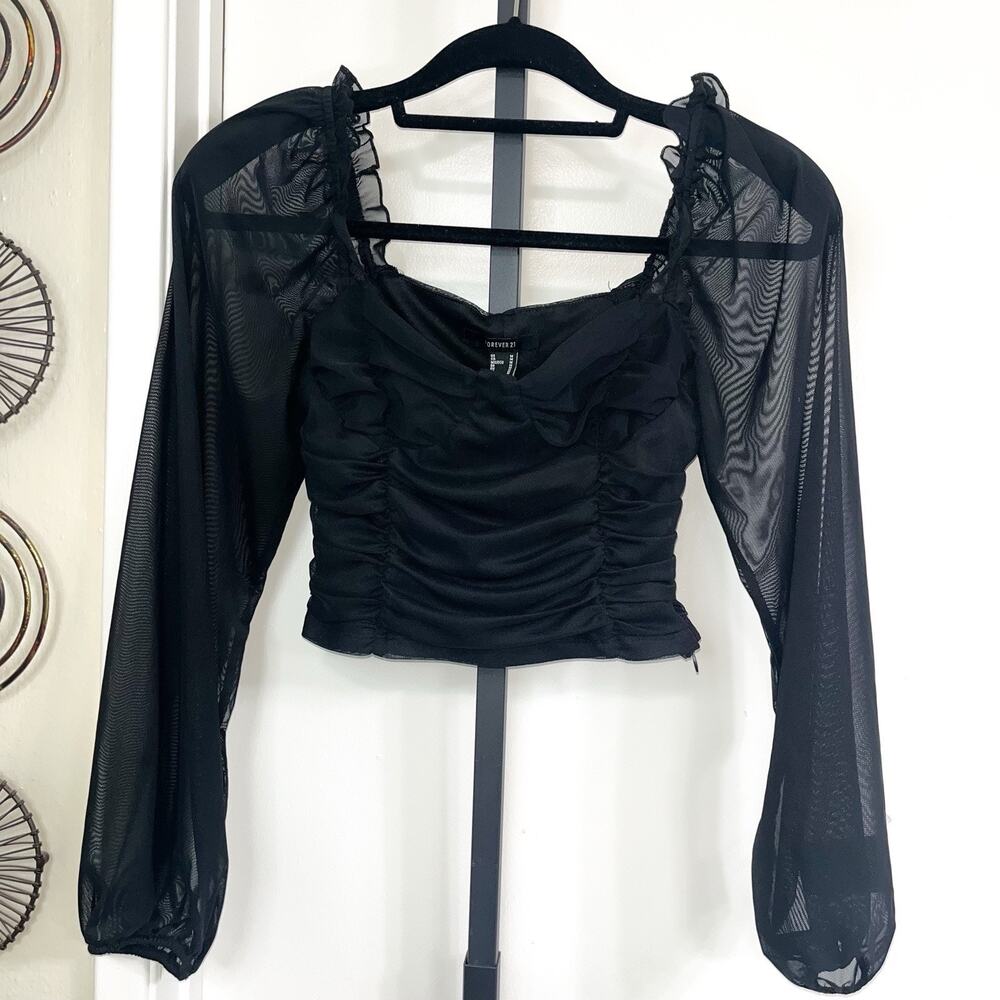 Forever 21 Ruched Crop Top Whimsygoth Dark Fairy Coquette Y2K - Black, Size M